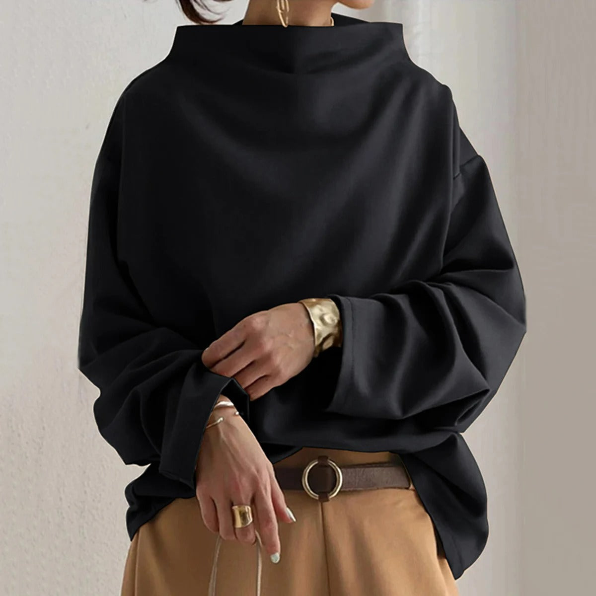 Long-sleeve Pullover with High Neckline for Women