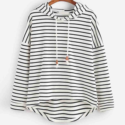 Striped Hoodie with Drawstring Hood for Women