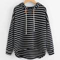 Striped Hoodie with Drawstring Hood for Women