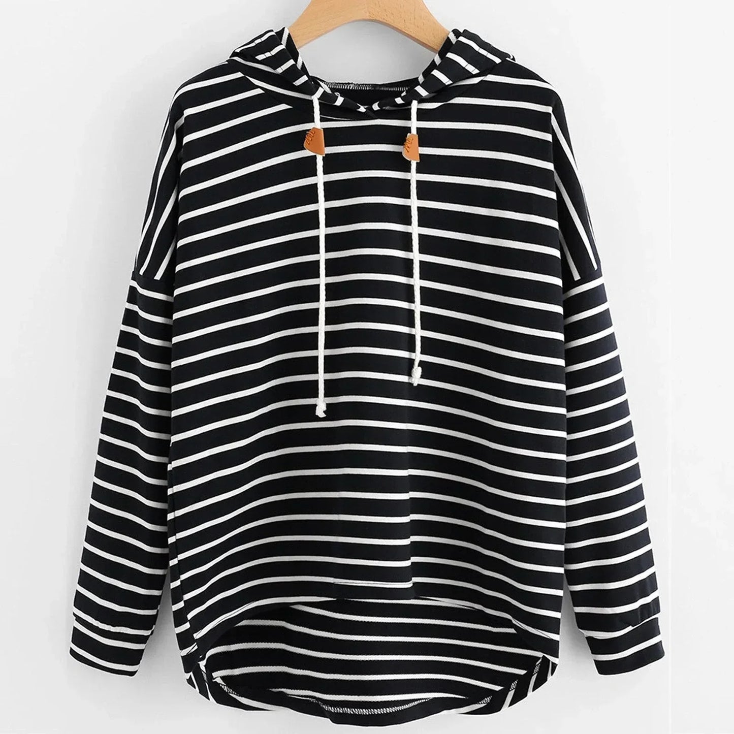 Striped Hoodie with Drawstring Hood for Women