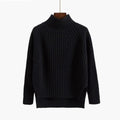 Knit Pullover with High Neck and Ribbed Pattern for Women