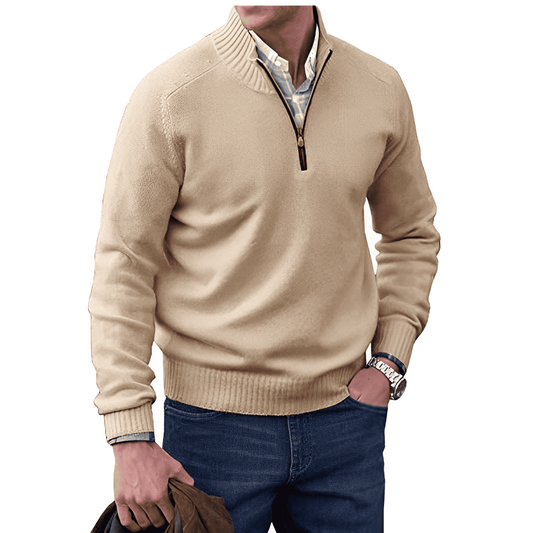 Winter Pullover with Half-Zip and Ribbed Collar for Men