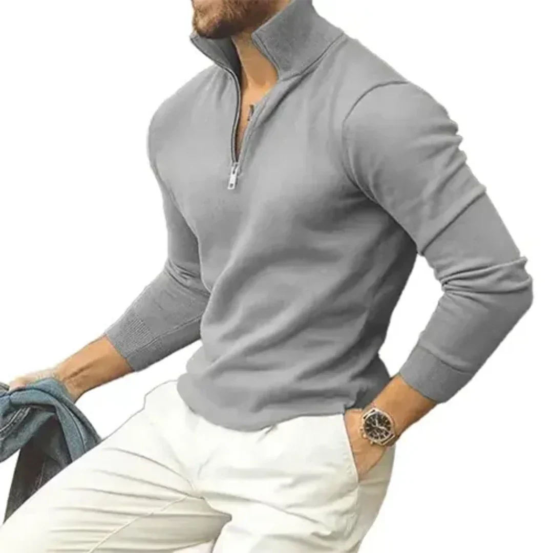 Quarter-Zip Pullover with High Collar and Ribbed Cuffs for Men