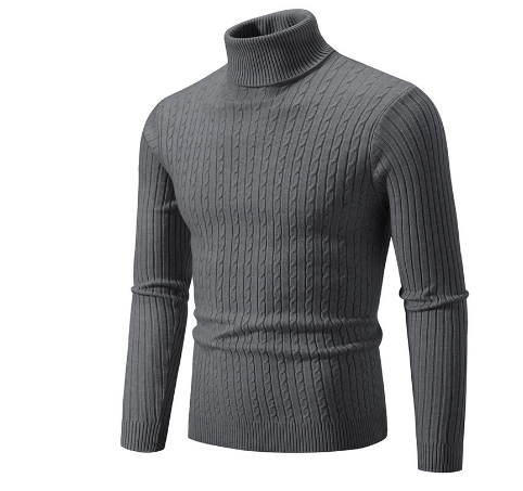 Turtleneck Sweater with Cable Knit Design for Men