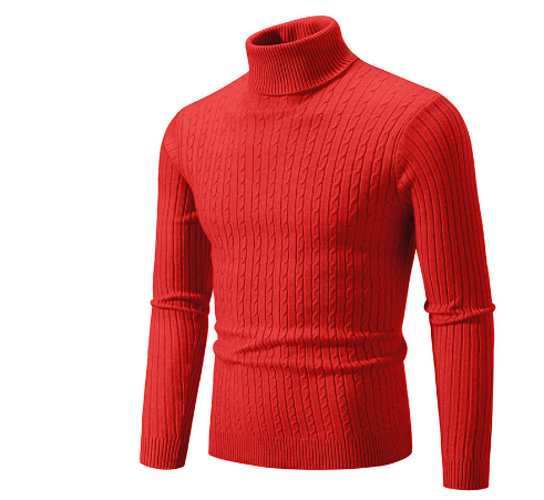 Turtleneck Sweater with Cable Knit Design for Men