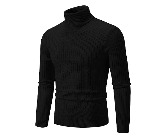 Turtleneck Sweater with Cable Knit Design for Men