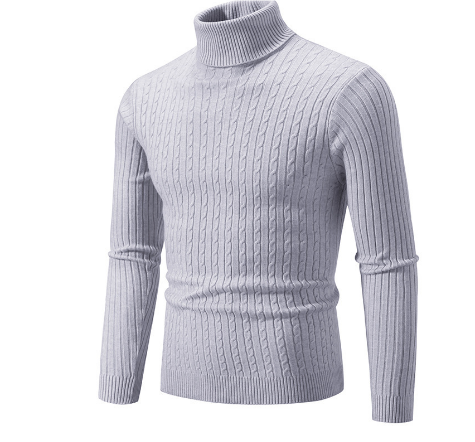 Turtleneck Sweater with Cable Knit Design for Men