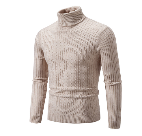 Turtleneck Sweater with Cable Knit Design for Men