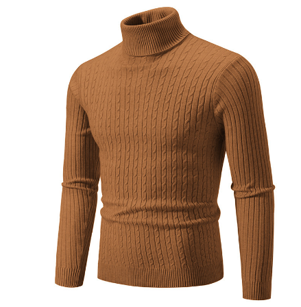 Turtleneck Sweater with Cable Knit Design for Men