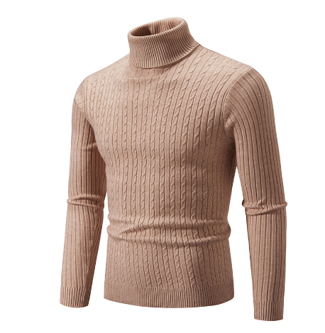 Turtleneck Sweater with Cable Knit Design for Men