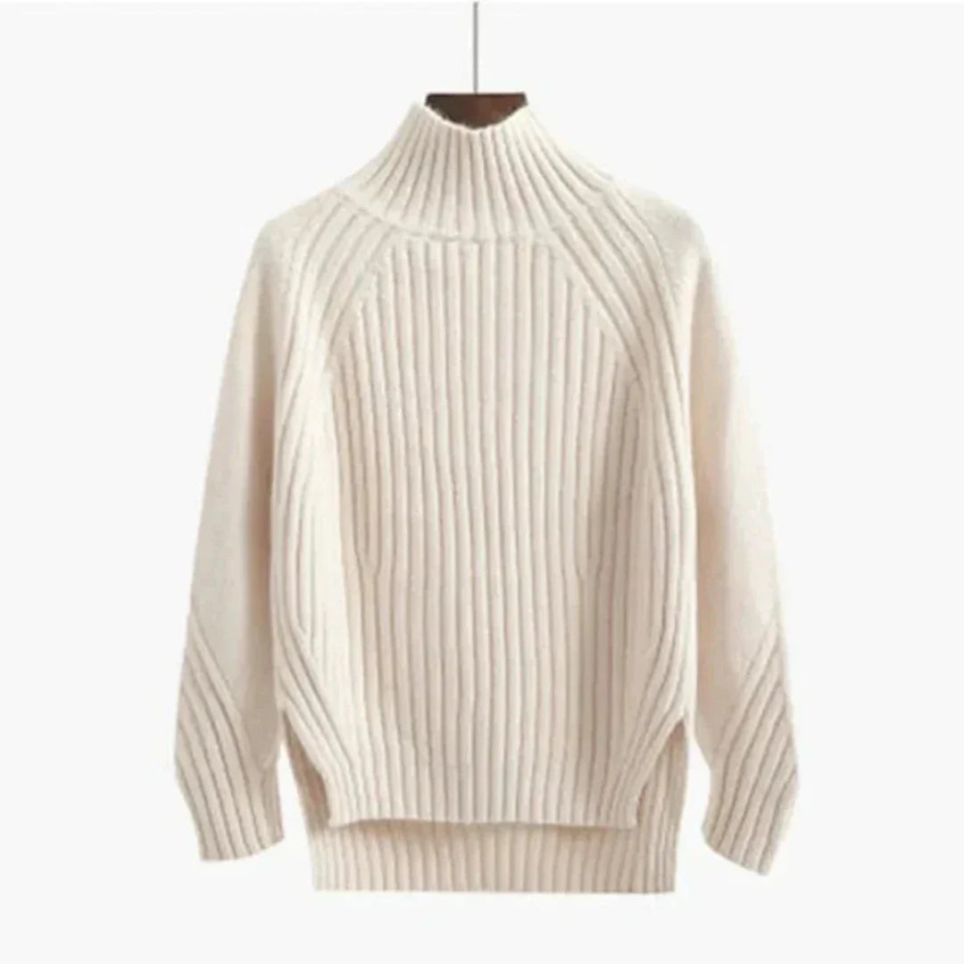 Knit Pullover with High Neck and Ribbed Pattern for Women