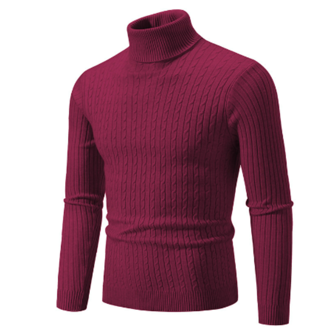 Turtleneck Sweater with Cable Knit Design for Men