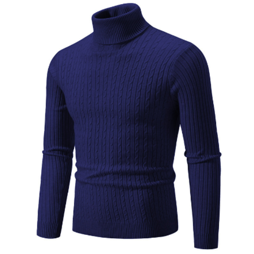 Turtleneck Sweater with Cable Knit Design for Men