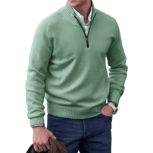 Winter Pullover with Half-Zip and Ribbed Collar for Men